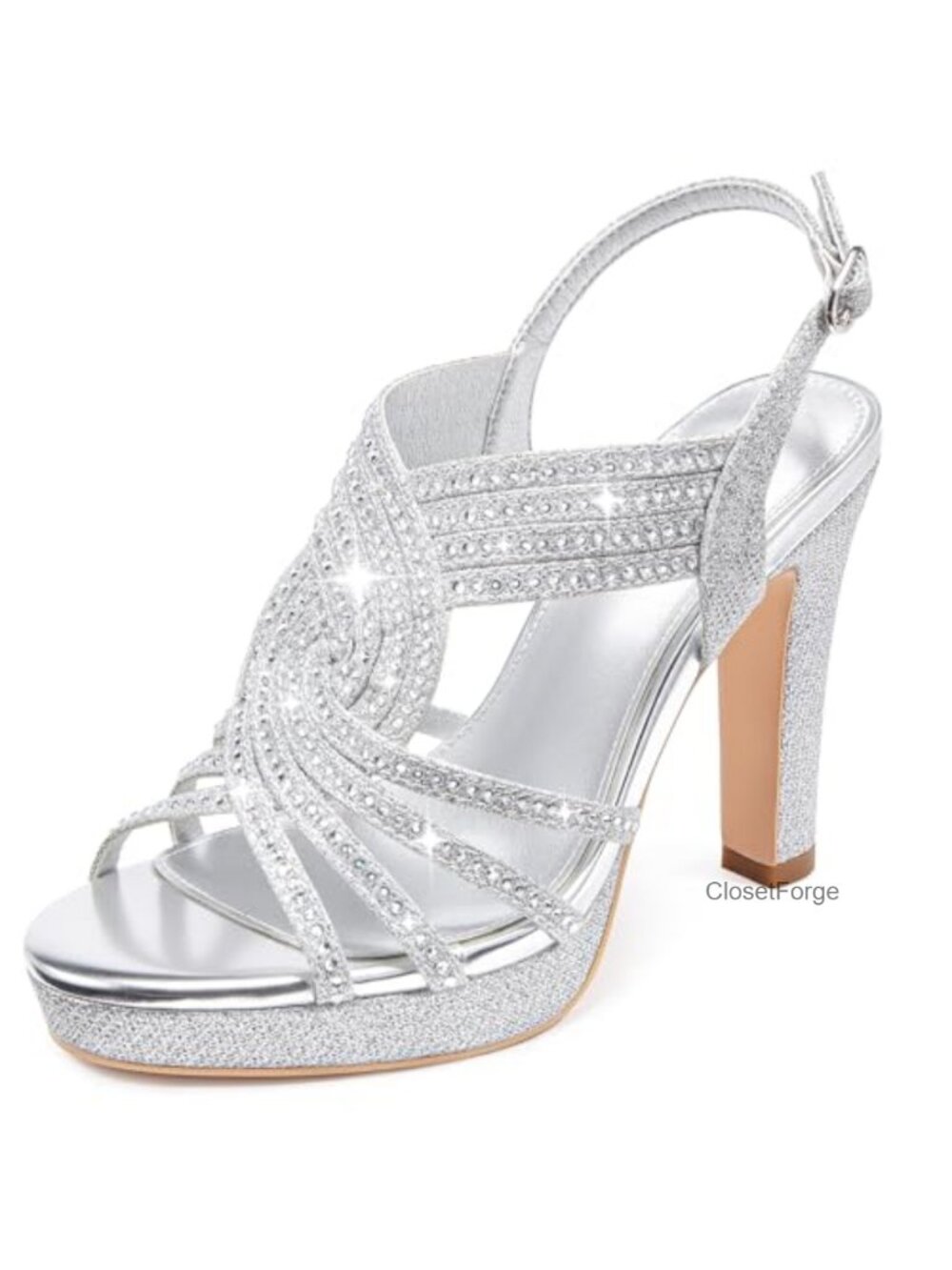 Sparkly Rhinestone Chunky Platform Heels Sandals Dressy Women High Heel Open Toe